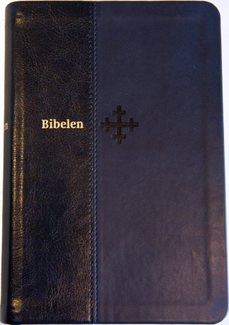 Bilete av Bibelen i blått kunstskinn